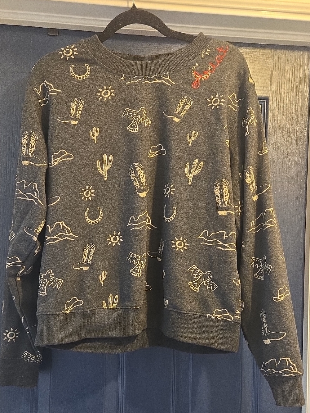 Ariat MED Charcoal Crewneck Sweater with Cream Western Icons